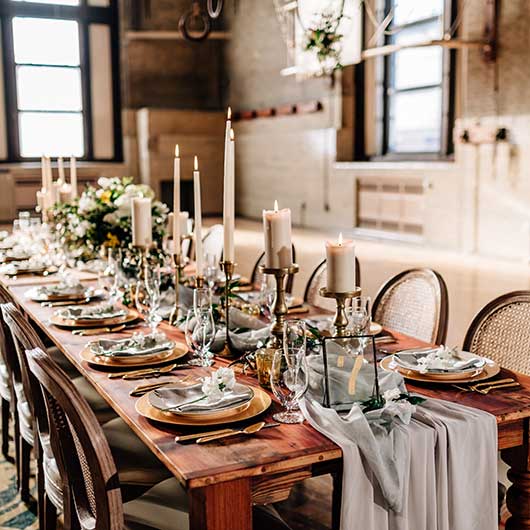 rustic wood table - Chiavari Chairs