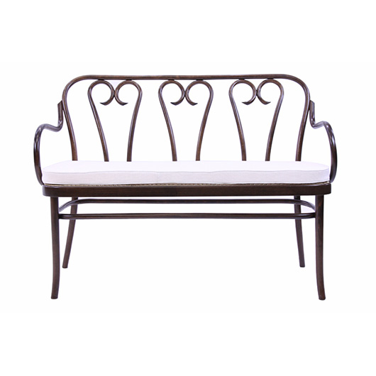 wooden love seat with cushion