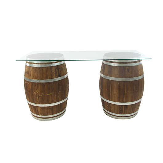 Glass Top Wine Barrel Table With Glass Table Top
