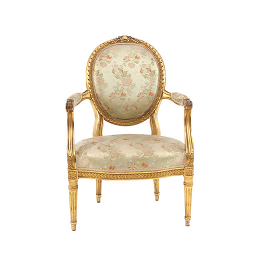 Antique Brocade Gilt Armchair (2) Antique Brocade Gilt Armchair (2)