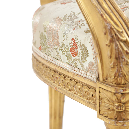Antique Brocade Gilt Armchair (2) Antique Brocade Gilt Armchair (2)