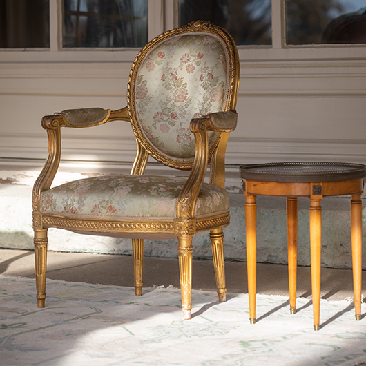 Antique Brocade Gilt Armchair (2)
