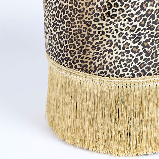 Leopard Fringe Pouf Ottoman 16"