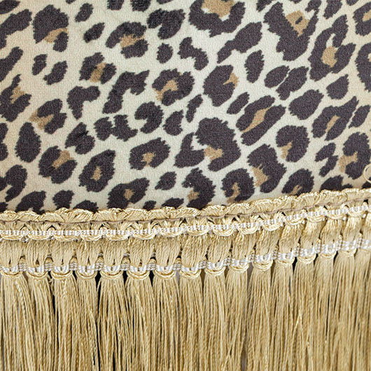 Leopard Fringe Pouf Ottoman 16"