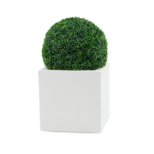 Cube Planter 17" with Topiary Ball - White