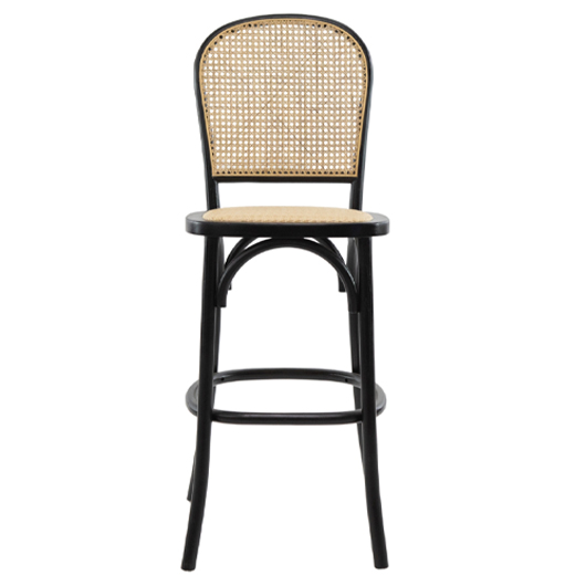 Modern Cane Back Bar Stool - Black
