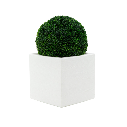 Cube Planter 17" with Topiary Ball - White